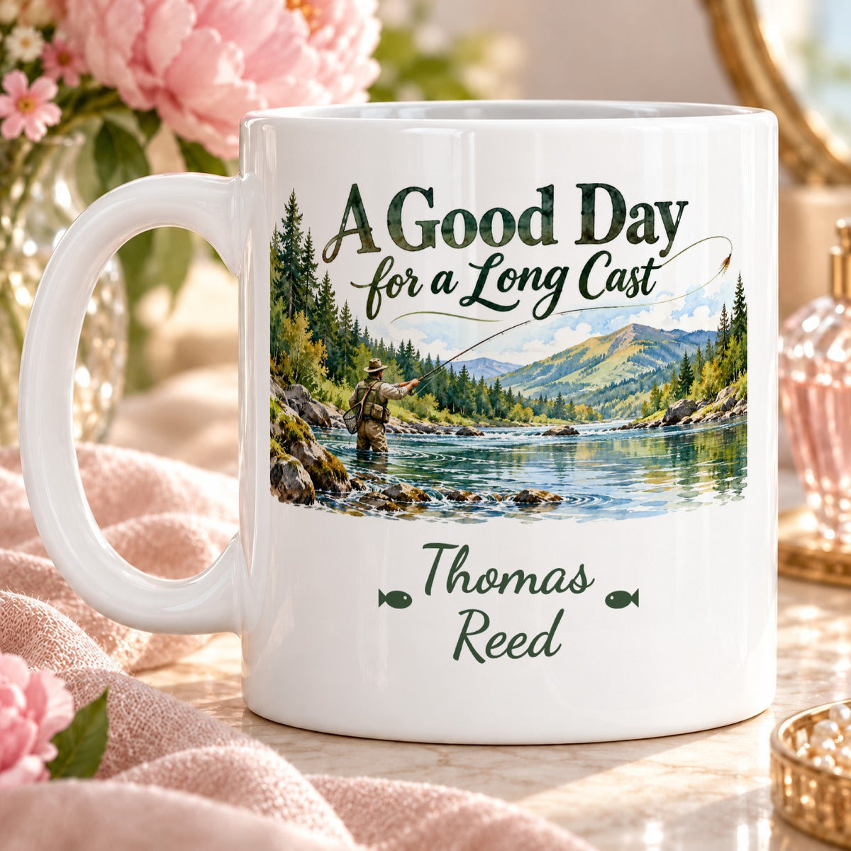 A Good Day for a Long Cast – Personalised Mug