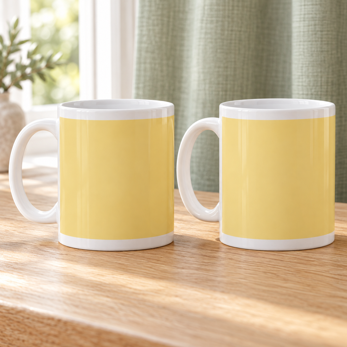 Butter Yellow Colour Wrap Ceramic Mugs – Set of 2