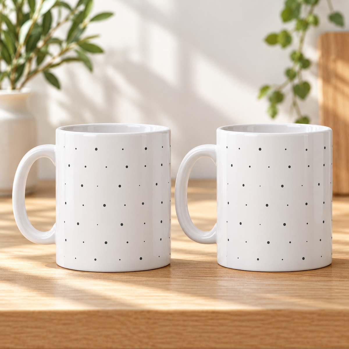 Charcoal Speckle Ceramic Mugs – Set of 2 with a white ceramic background and both handles on the left