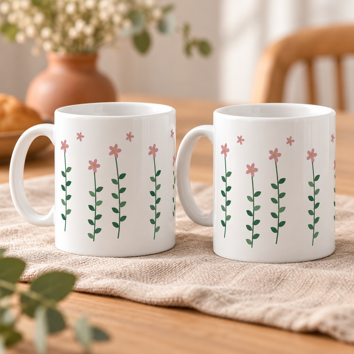 Cherry Blossom Ceramic Mugs – Set of 2