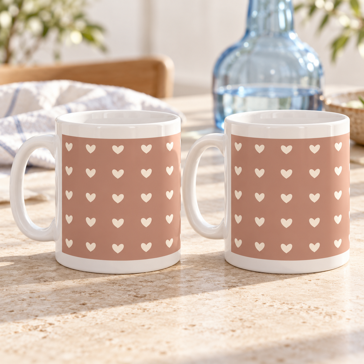 Cream Heart Scatter Ceramic Mugs – Set of 2
