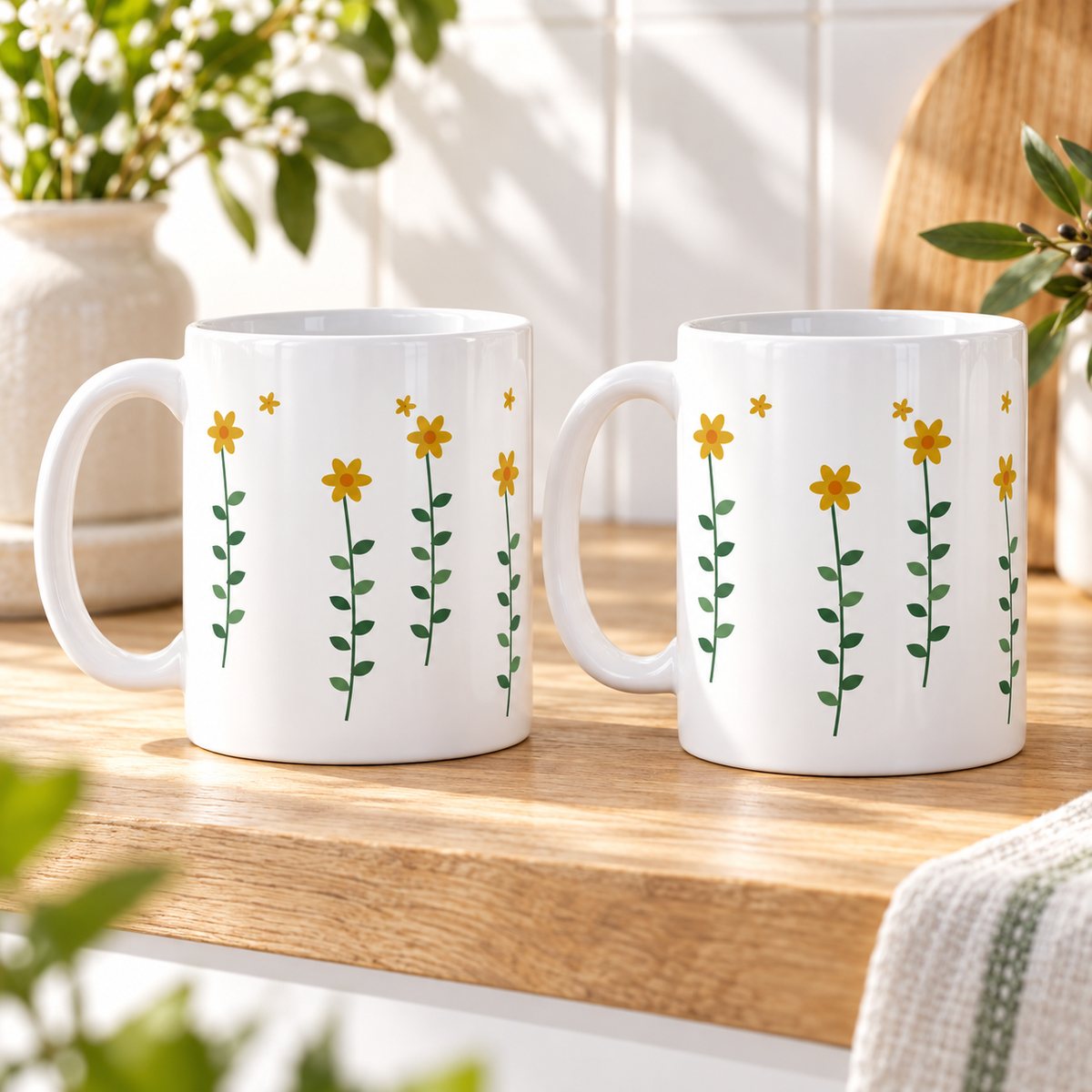 Daffodil Garden Ceramic Mugs – Set of 2