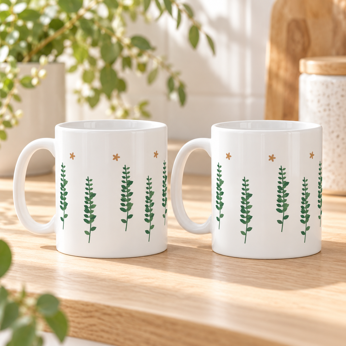 Fern Fronds Ceramic Mugs – Set of 2