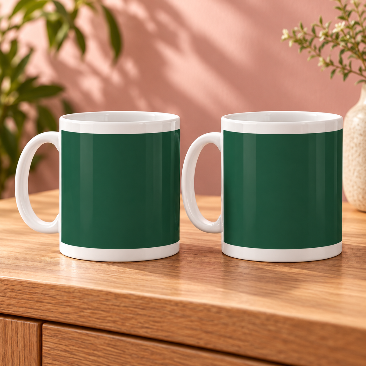 Forest Green Colour Wrap Ceramic Mugs – Set of 2