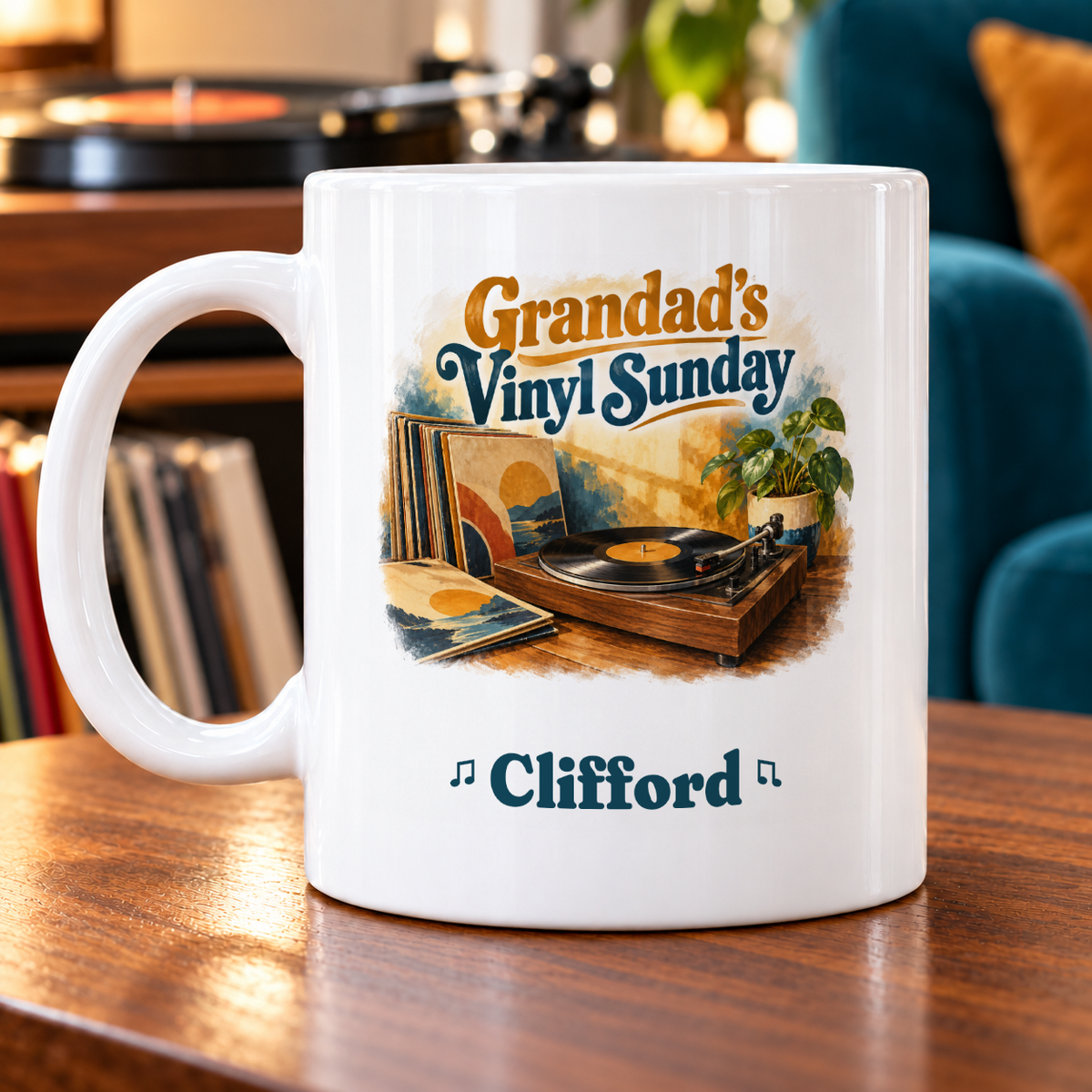 Grandad’s Vinyl Sunday – Personalised Mug — example Clifford