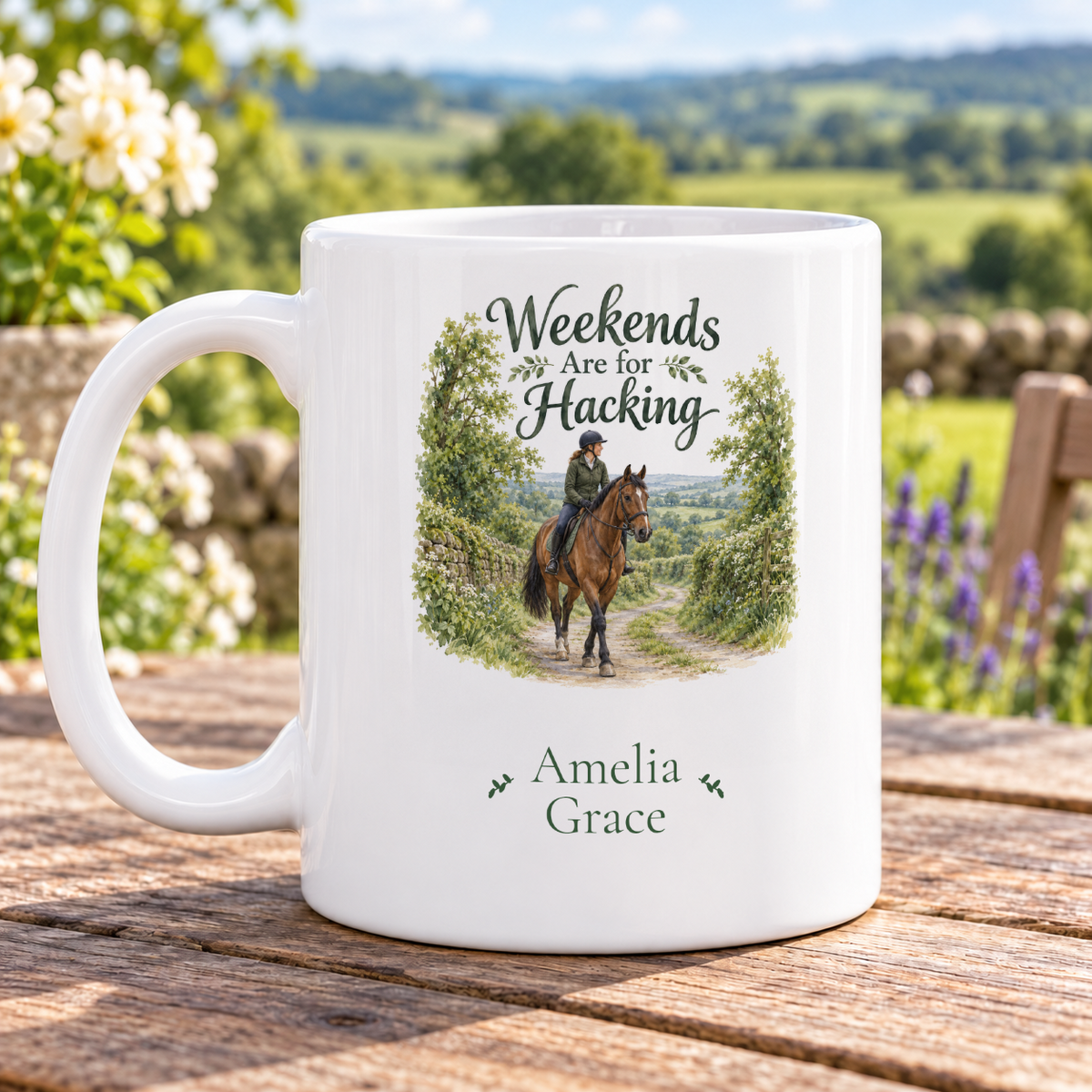 Weekend hacking through the countryside — example personalised with Amelia / Grace