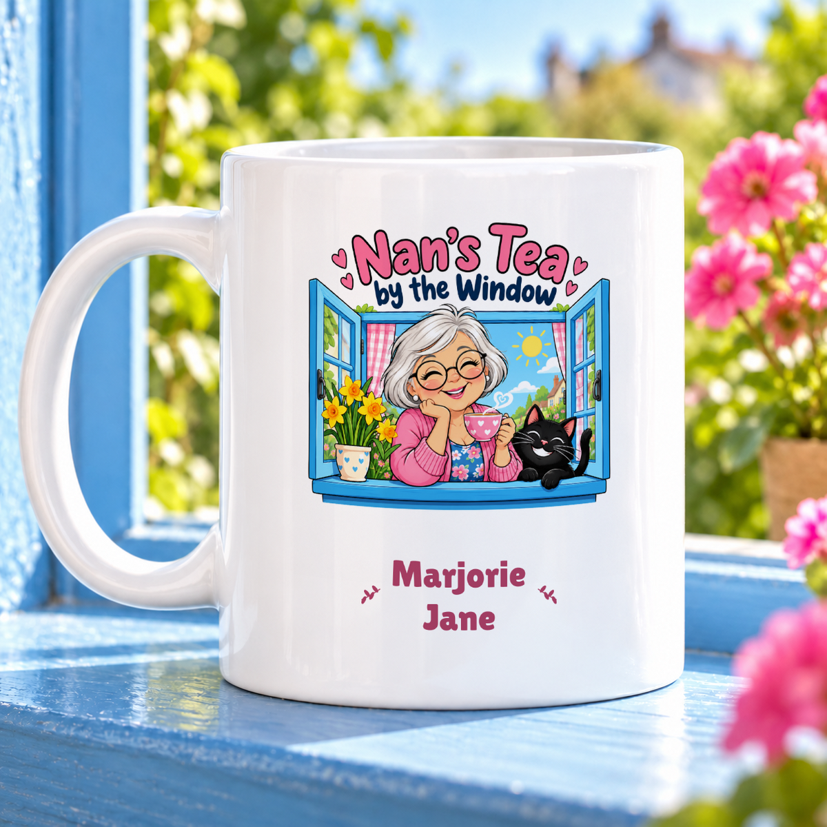 Nan’s Tea by the Window — example personalised with Marjorie / Jane