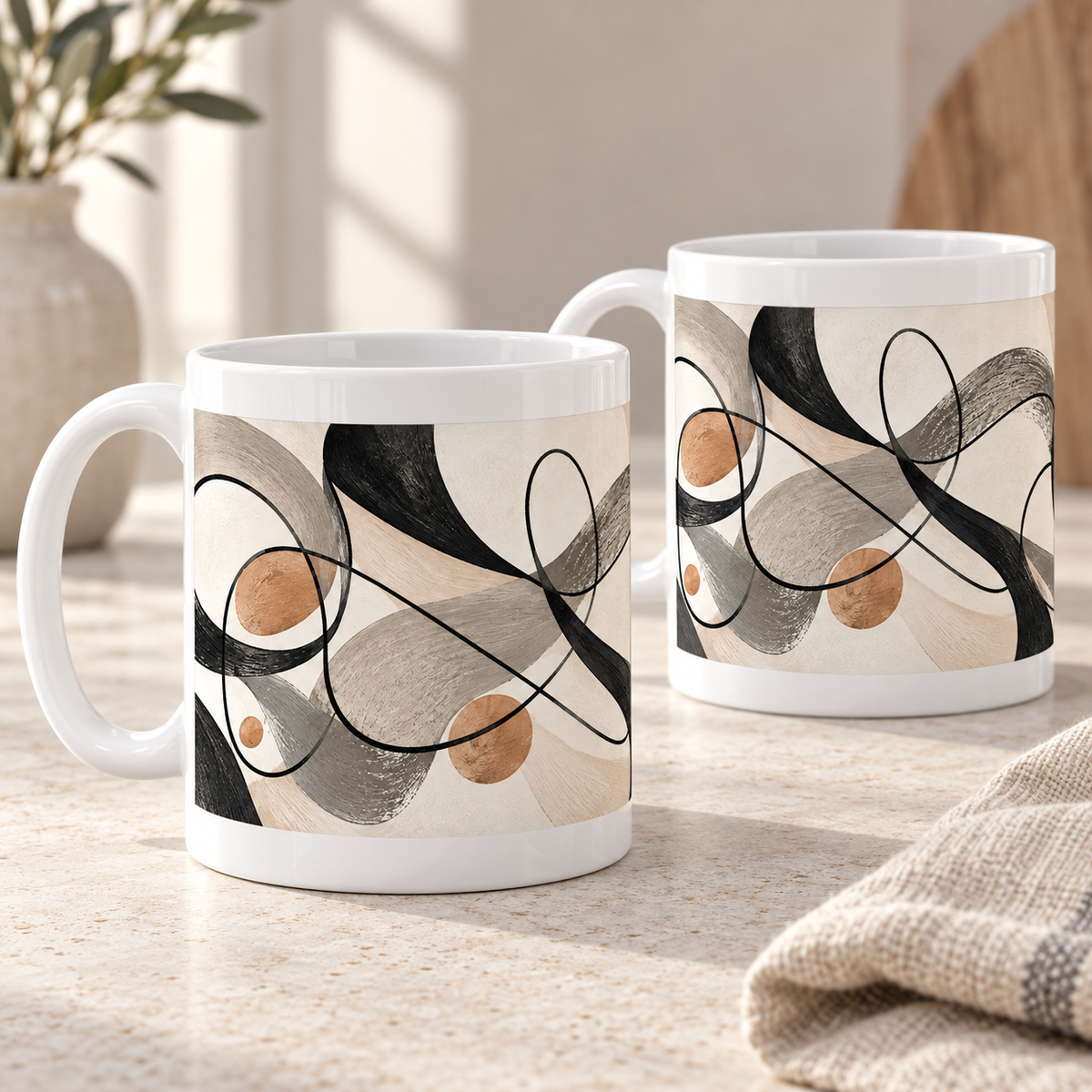 Loop Theory Abstract Ceramic Mugs – Set of 2