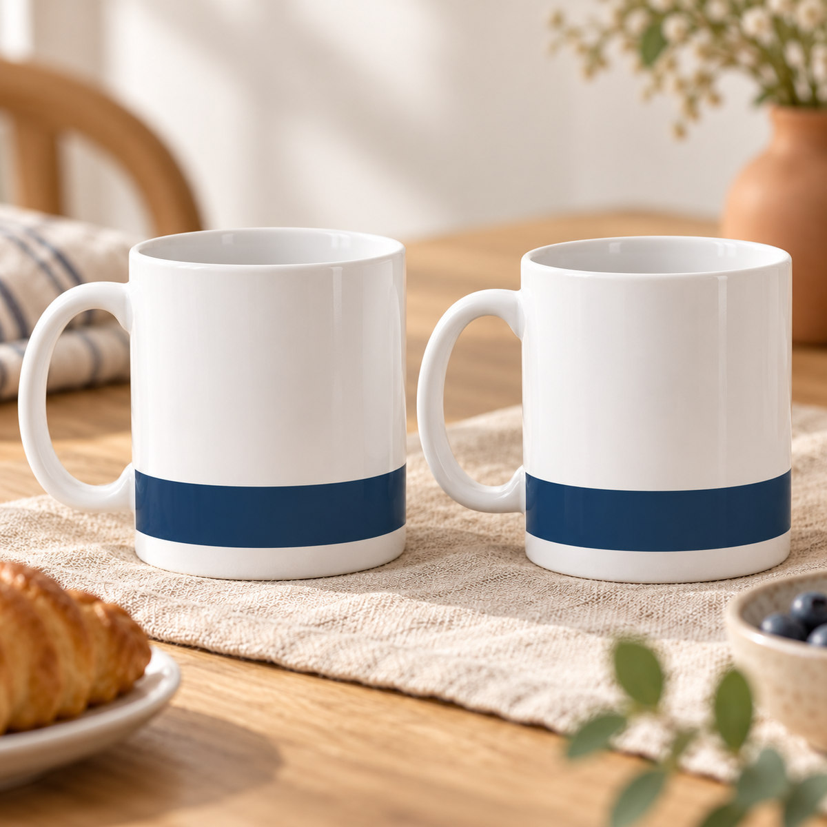 Navy Lower Border Ceramic Mugs – Set of 2