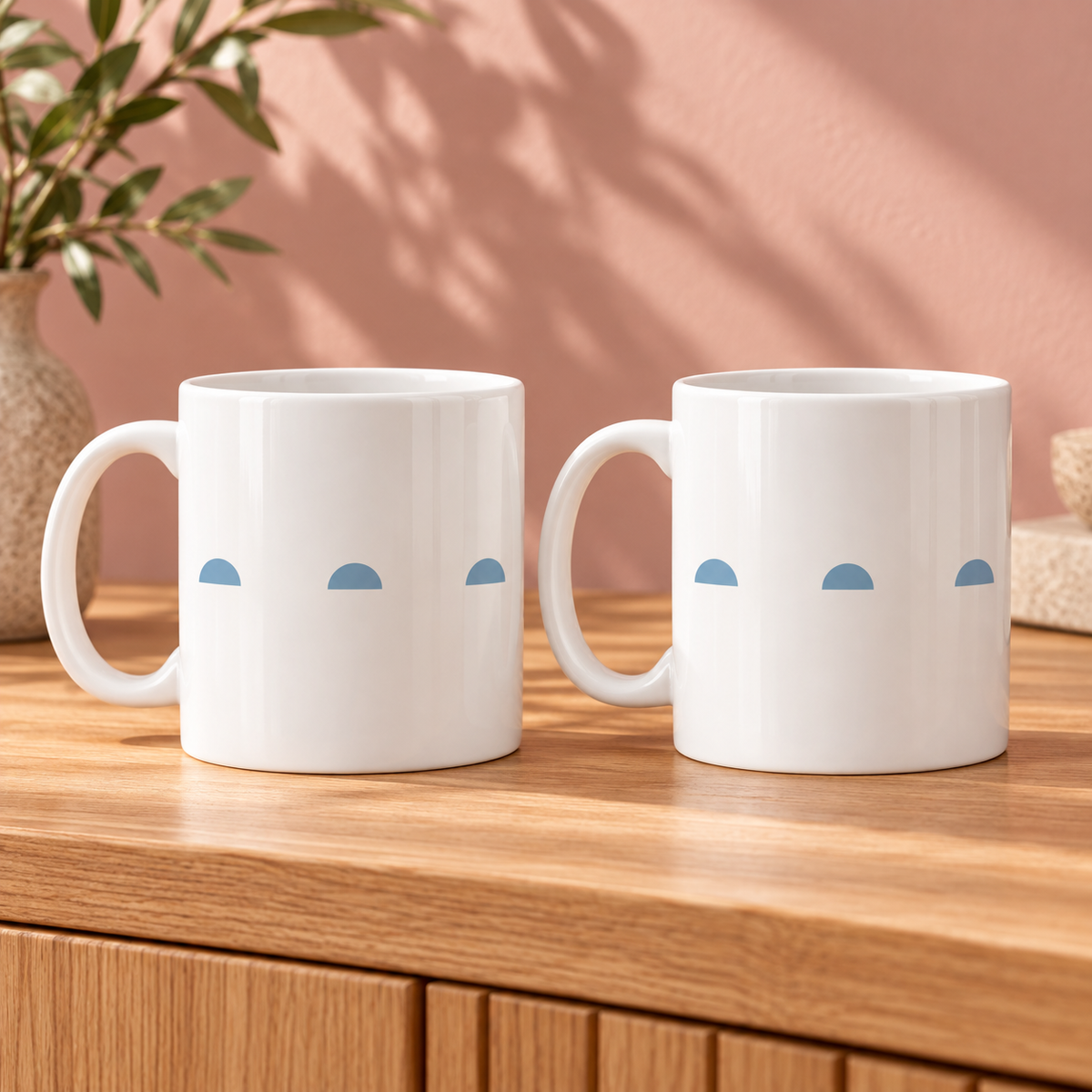 Soft Blue Half Circle Ceramic Mugs – Set of 2