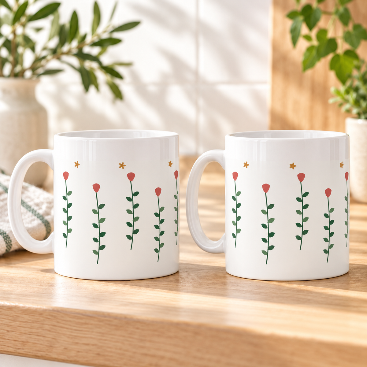 Strawberry Leaves Ceramic Mugs – Set of 2