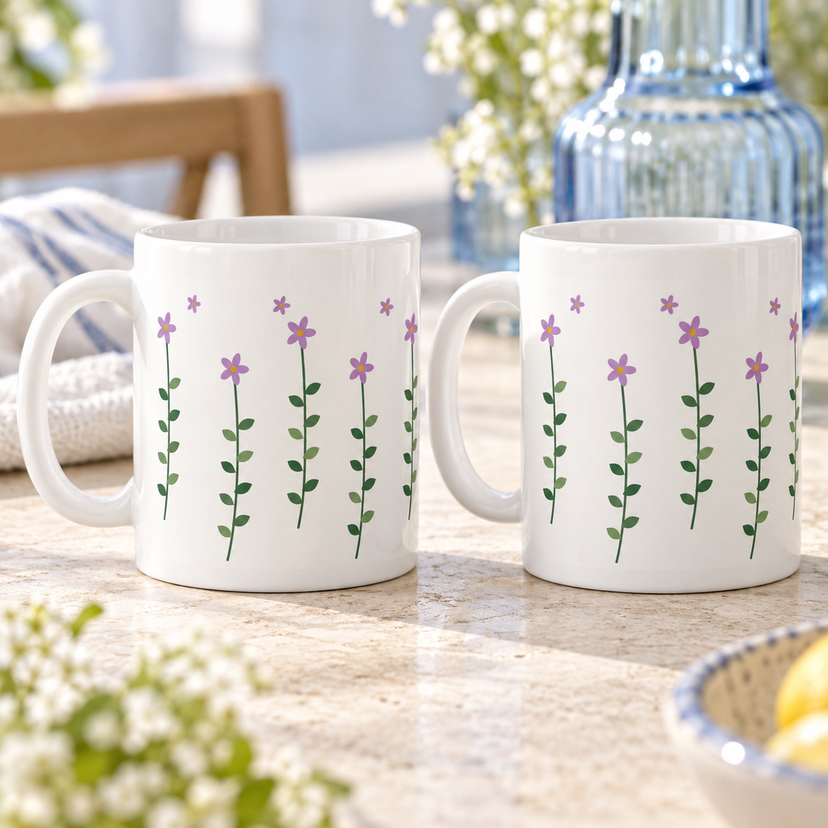 Sweet Pea Trellis Ceramic Mugs – Set of 2