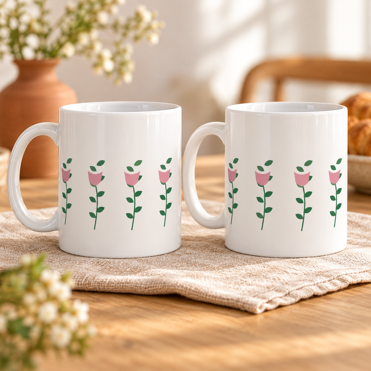 Tulip Border Ceramic Mugs – Set of 2