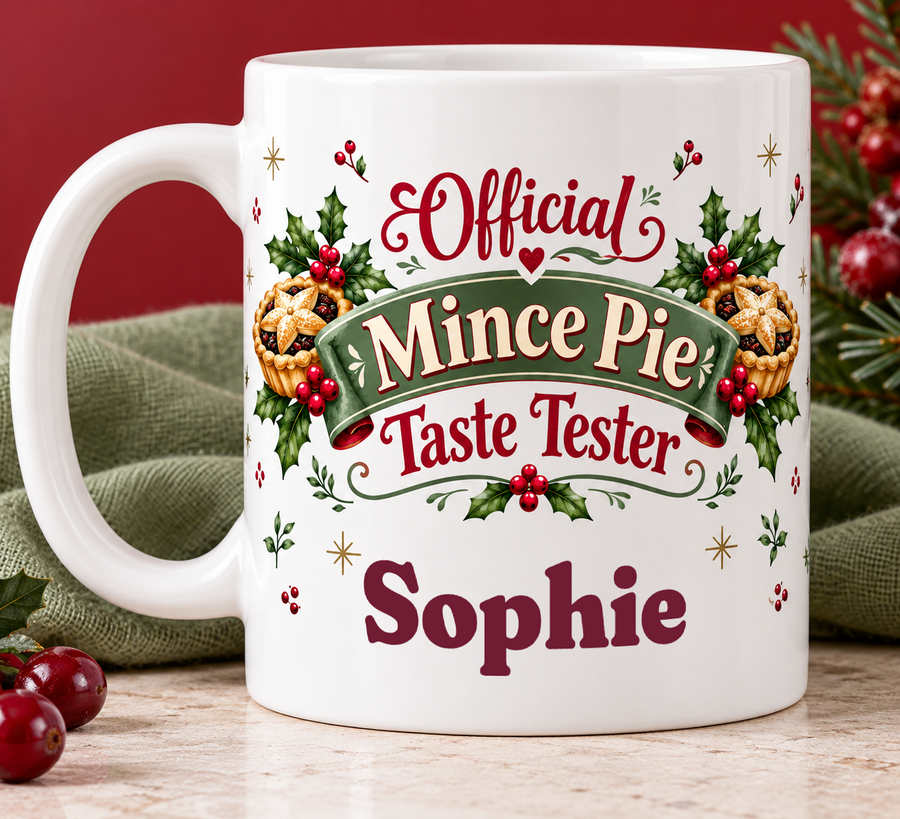 Official Mince Pie Taste Tester – Personalised Mug — personalised example Sophie