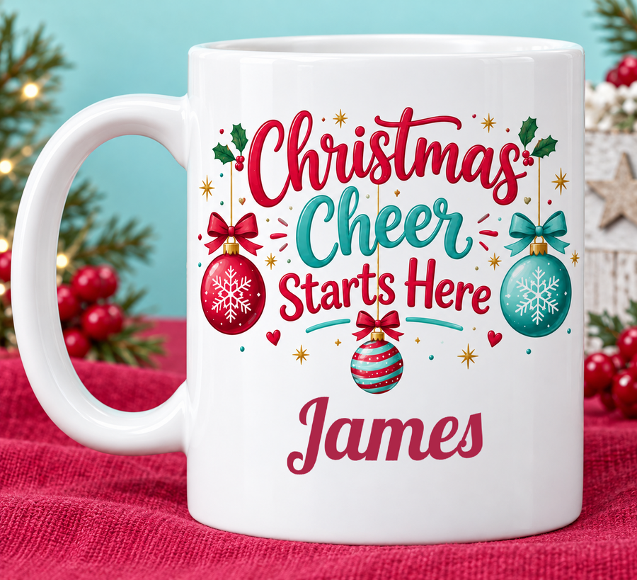 Christmas Cheer Starts Here – Personalised Mug — personalised example James