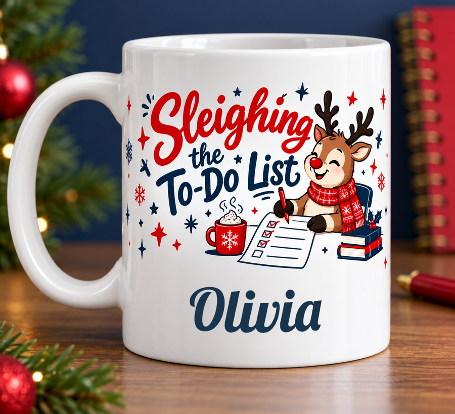 Sleighing the To-Do List – Personalised Mug — personalised example Olivia