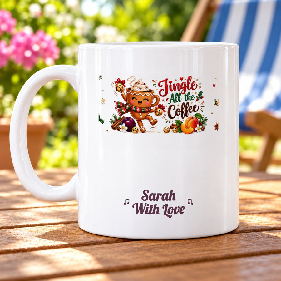 Jingle All the Coffee – Personalised Mug personalised with Sarah With Love