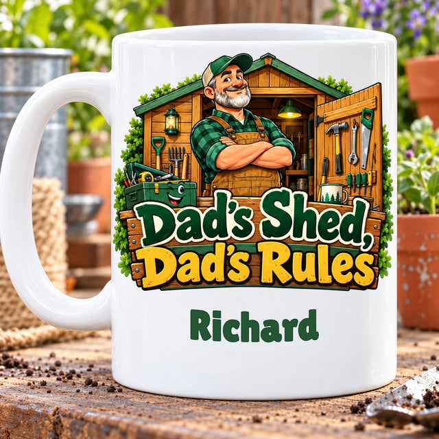 Dad’s Shed, Dad’s Rules – Personalised Mug