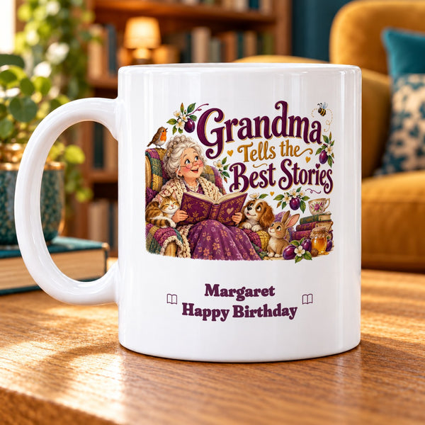Grandma Tells the Best Stories – Personalised Mug — personalised example Margaret, Happy Birthday