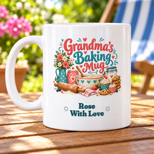 Grandma’s Baking Mug – Personalised Mug — personalised example Rose, With Love
