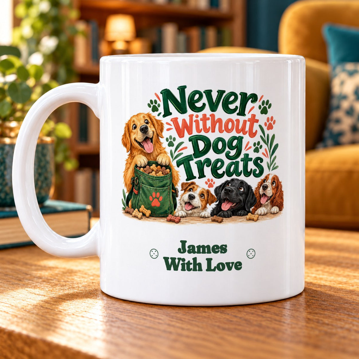 Never Without Dog Treats – Personalised Mug — personalised example James, With Love
