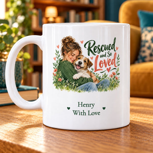 Rescued and So Loved – Personalised Mug — personalised example Henry, With Love