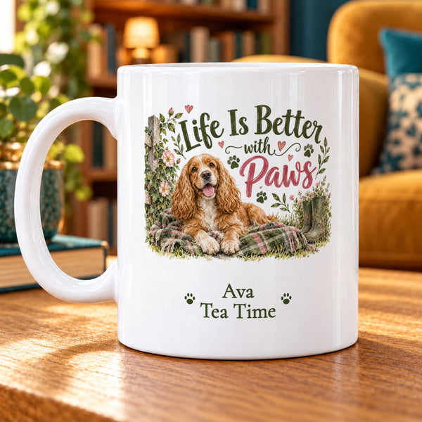 Life Is Better with Paws – Personalised Mug — personalised example Ava, Tea Time