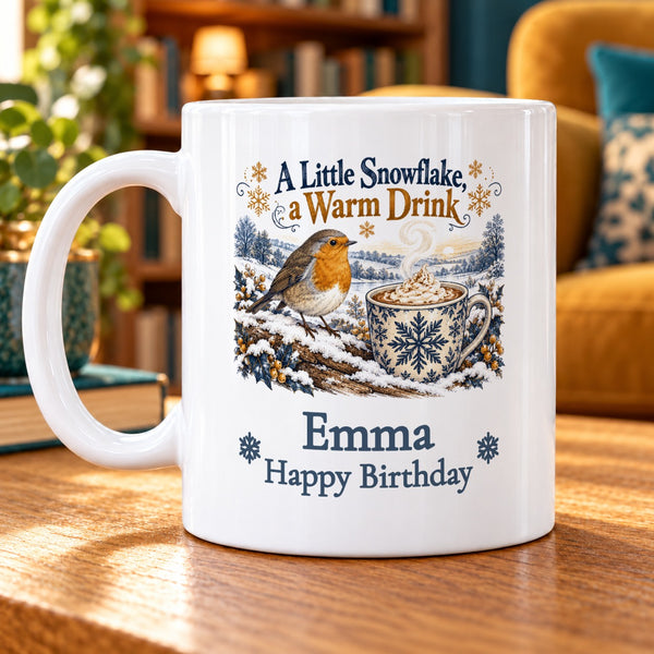 A Little Snowflake, a Warm Drink – Personalised Mug