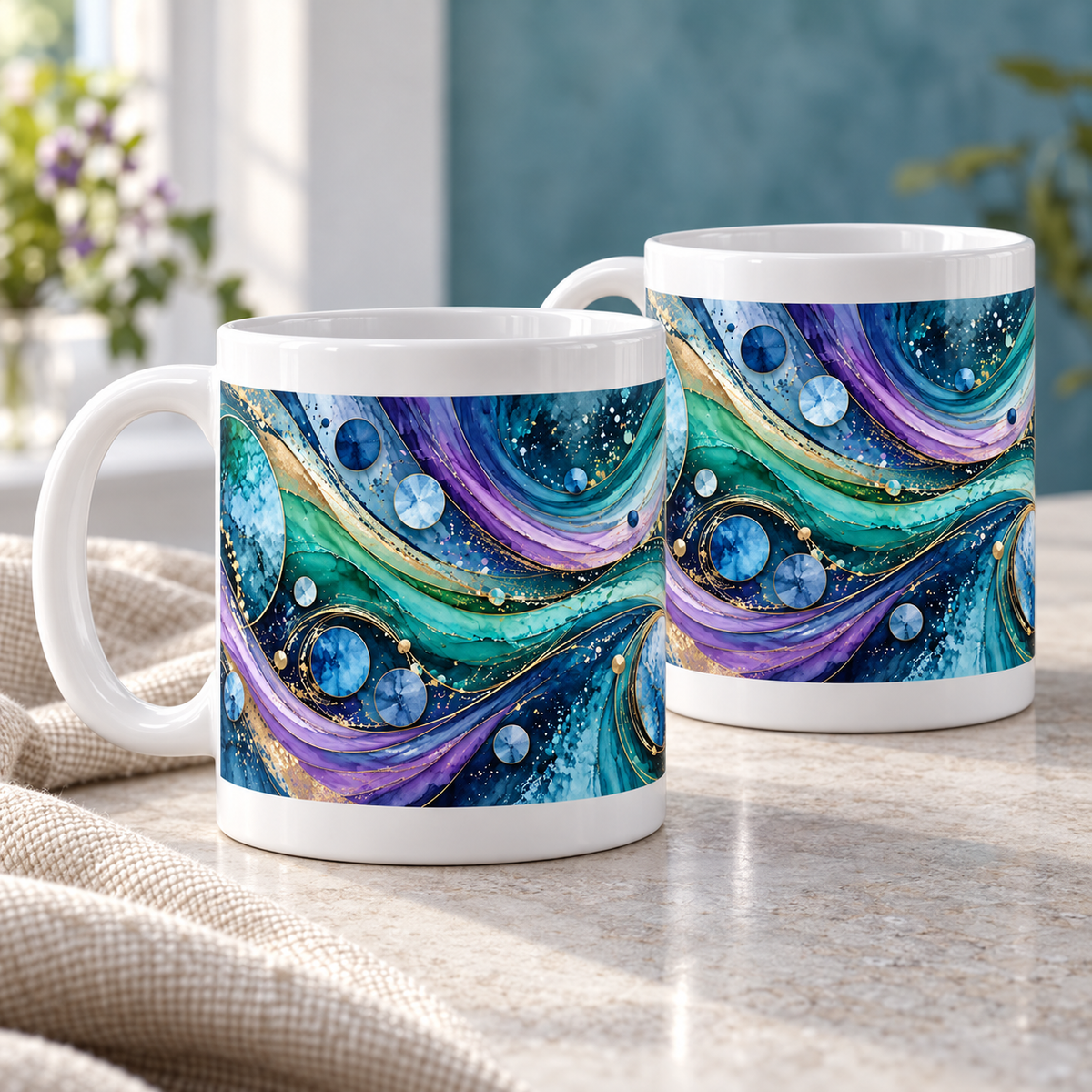 Aurora Arc Abstract Ceramic Mugs – Set of 2