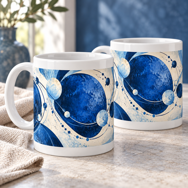 Blue Satellite Abstract Ceramic Mugs – Set of 2