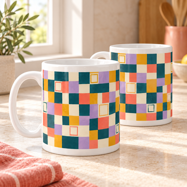 Chromatic Shuffle Abstract Ceramic Mugs – Set of 2