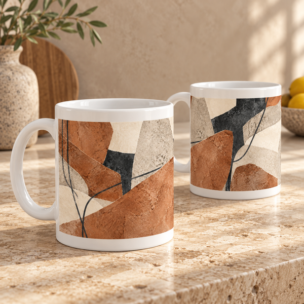 Clay Composition Abstract Ceramic Mugs – Set of 2