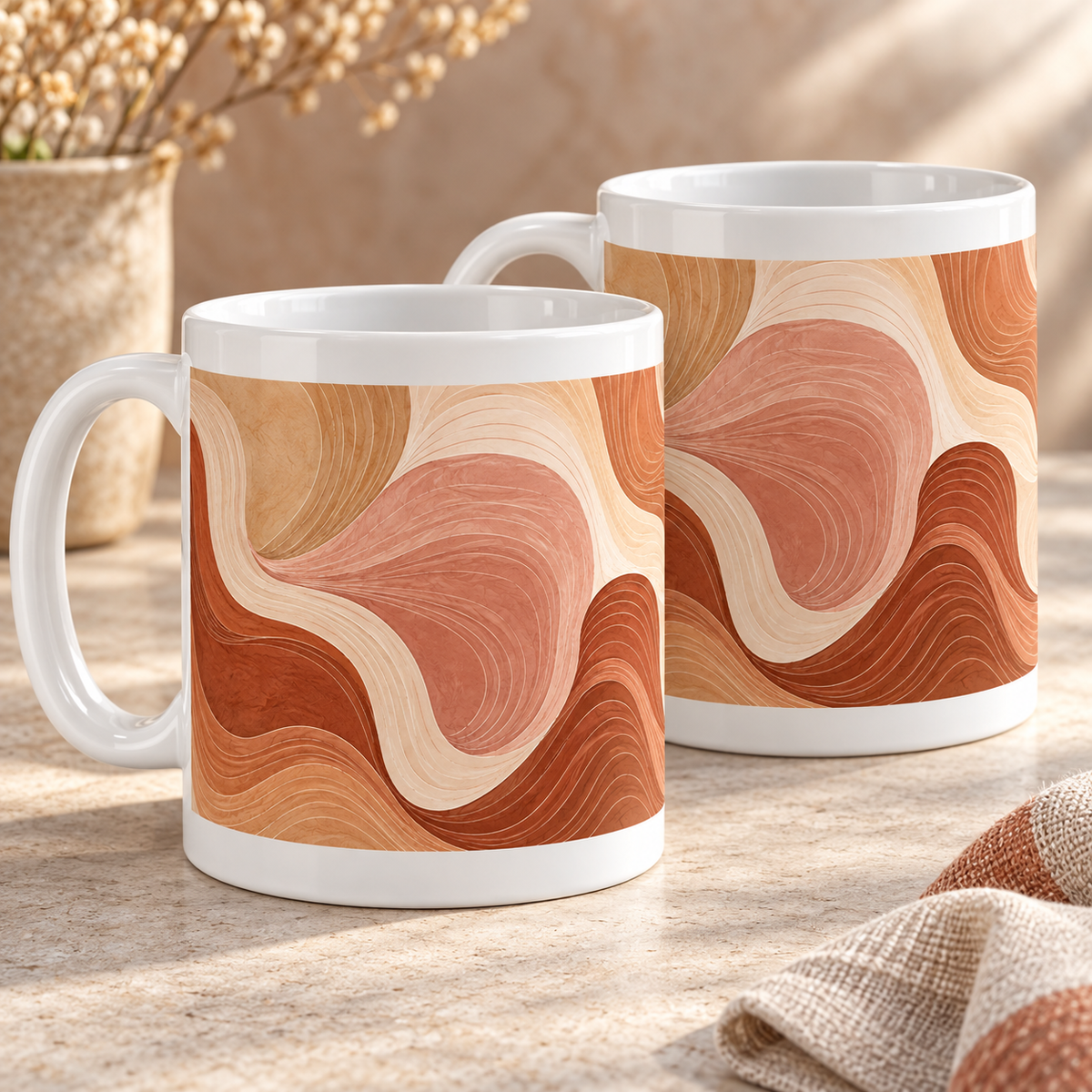 Contour Conversation Abstract Ceramic Mugs – Set of 2