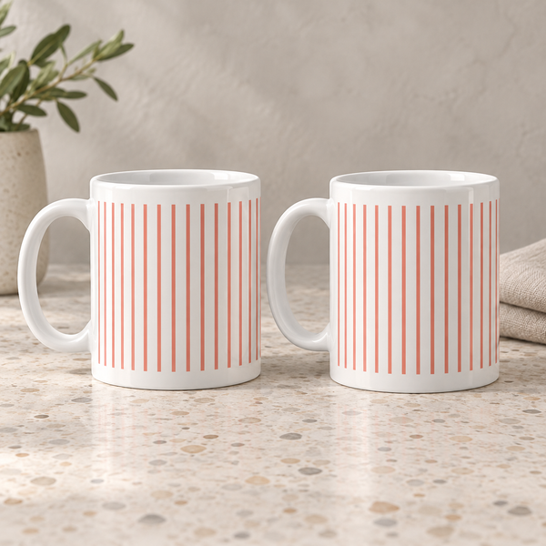 Coral Candy Stripes Ceramic Mugs – Set of 2
