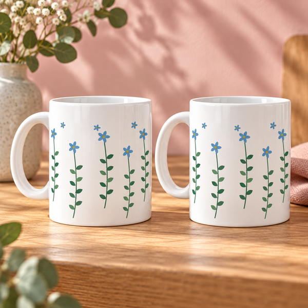 Cornflower Blue Ceramic Mugs – Set of 2