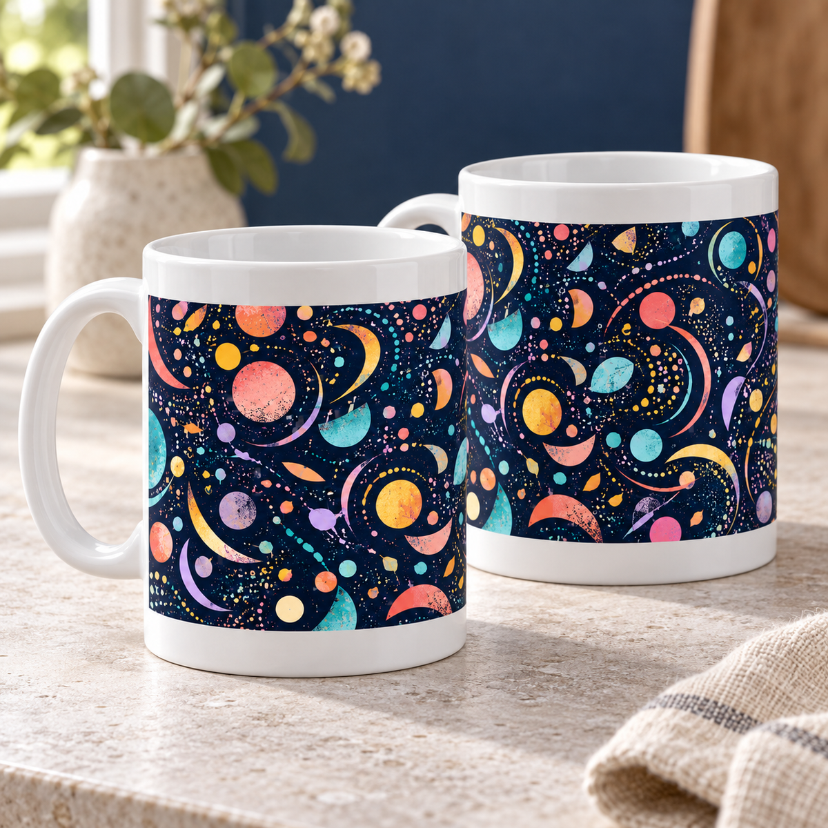 Cosmic Confetti Abstract Ceramic Mugs – Set of 2