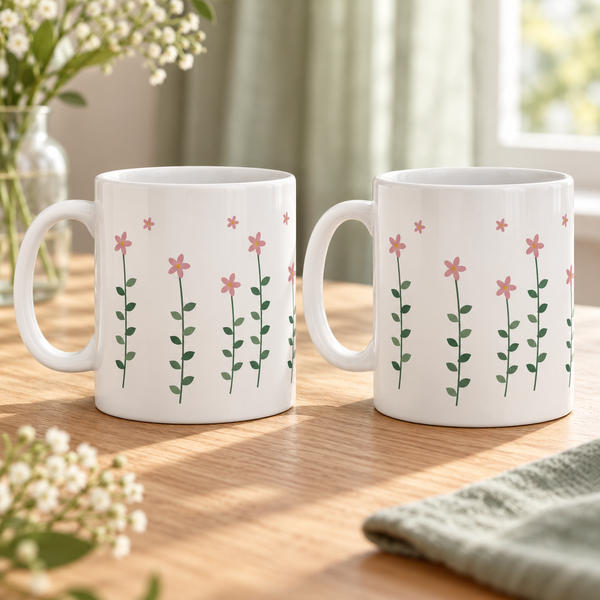 Cosmos Flowers Ceramic Mugs – Set of 2