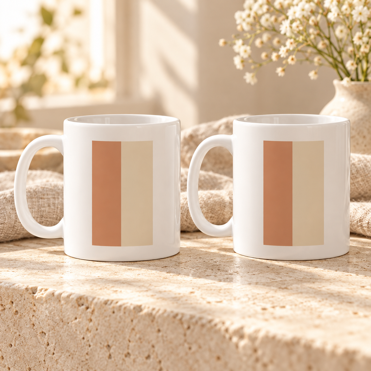 Cream and Clay Blocks Ceramic Mugs – Set of 2