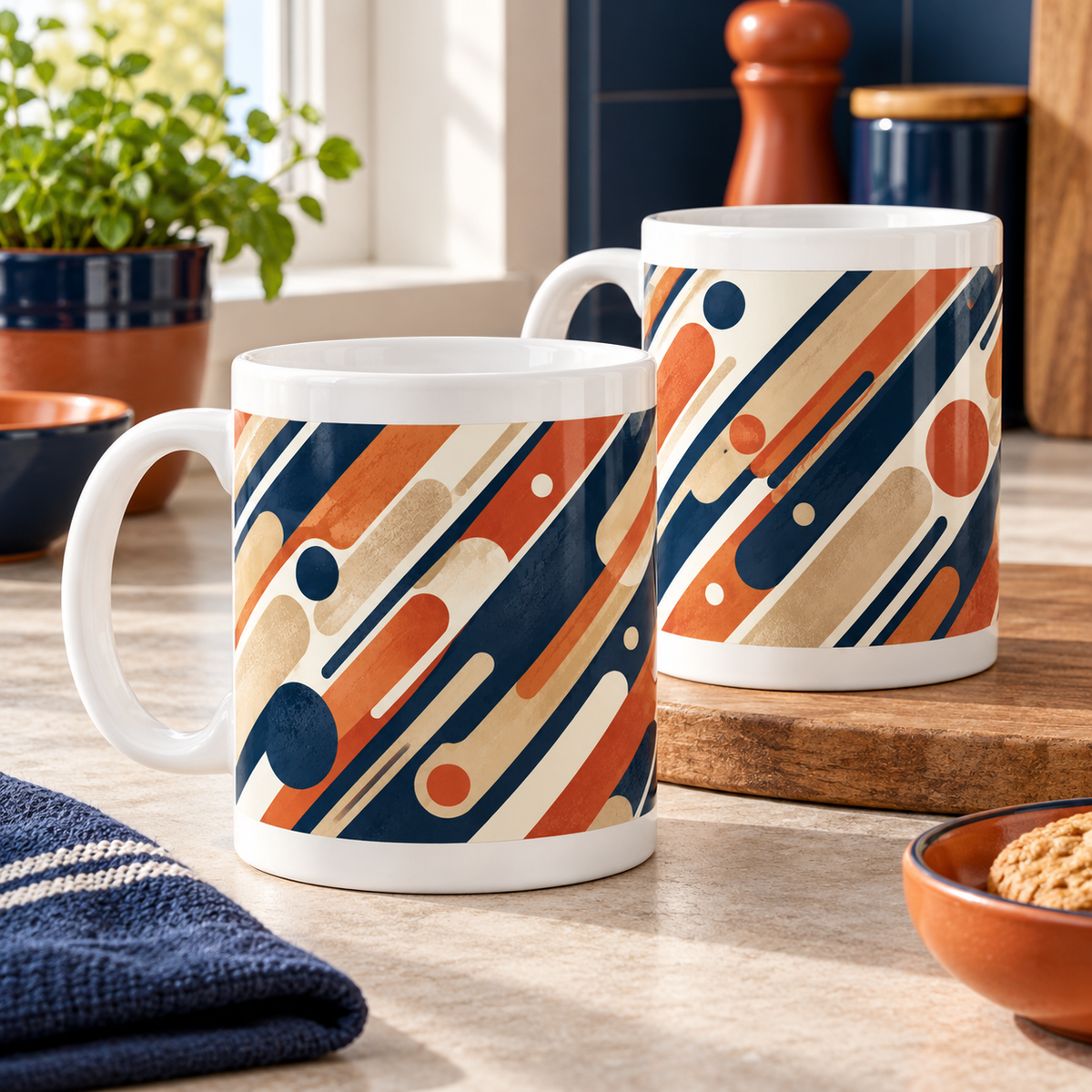 Diagonal Dance Abstract Ceramic Mugs – Set of 2