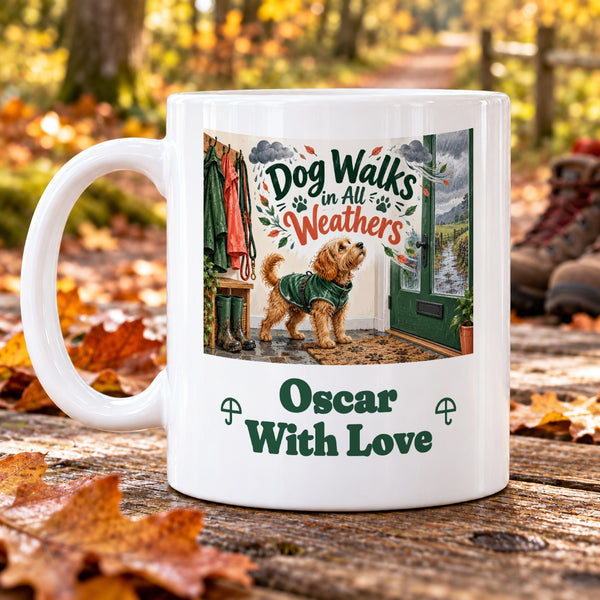 Dog Walks in All Weathers – Personalised Mug