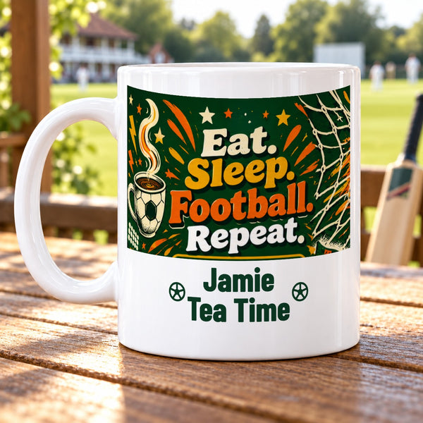 Eat. Sleep. Football. Repeat. – Personalised Football Mug