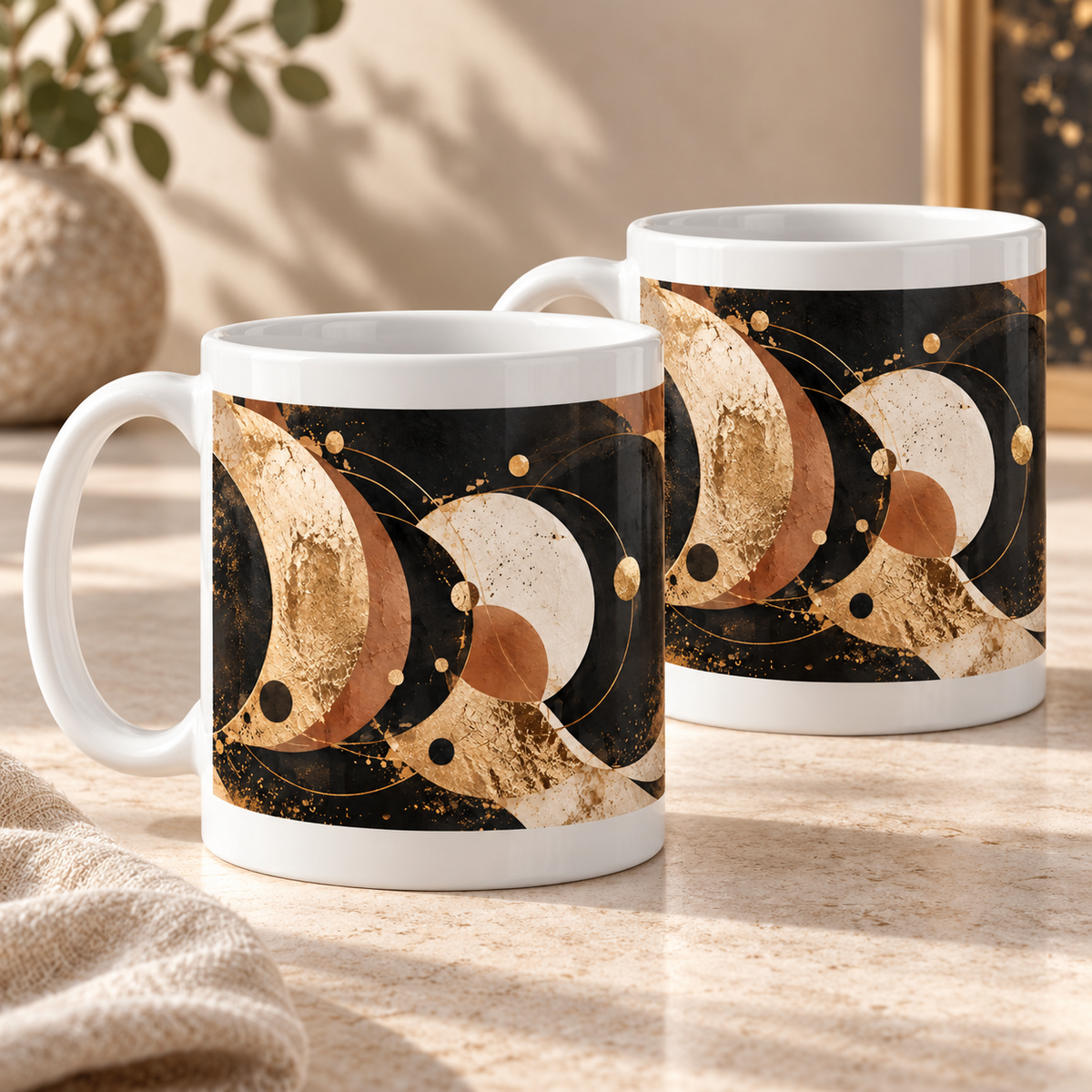 Eclipse Study Abstract Ceramic Mugs – Set of 2