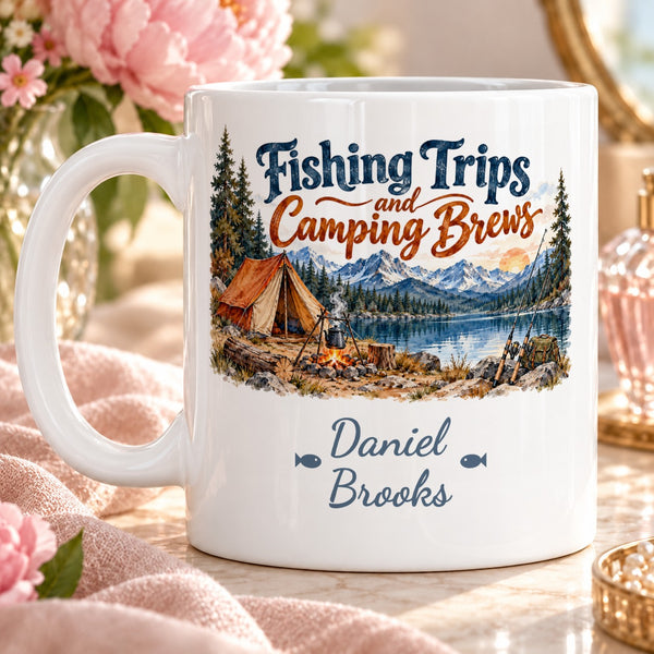 Fishing Trips and Camping Brews – Personalised Mug