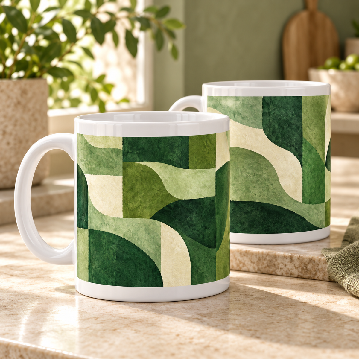 Forest Fresco Abstract Ceramic Mugs – Set of 2