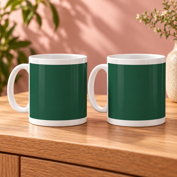 Forest Green Colour Wrap Ceramic Mugs – Set of 2