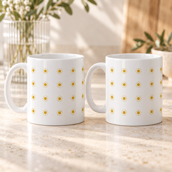 Golden Sunburst Ceramic Mugs – Set of 2