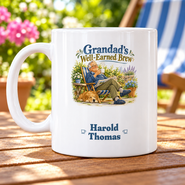 Grandad’s Well-Earned Brew – Personalised Mug — example Harold / Thomas