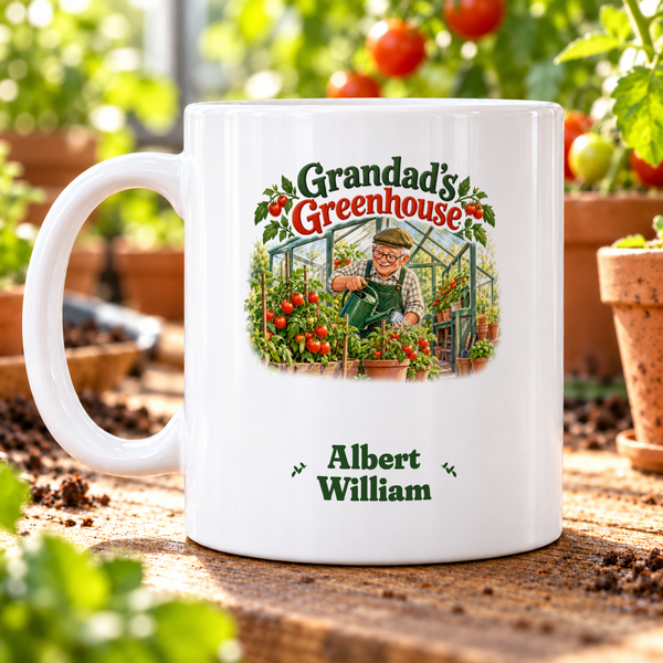 Grandad’s Greenhouse Mug – Personalised Mug — example Albert / William