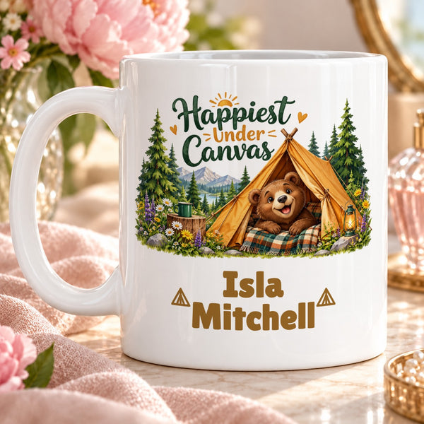 Happiest Under Canvas – Personalised Mug