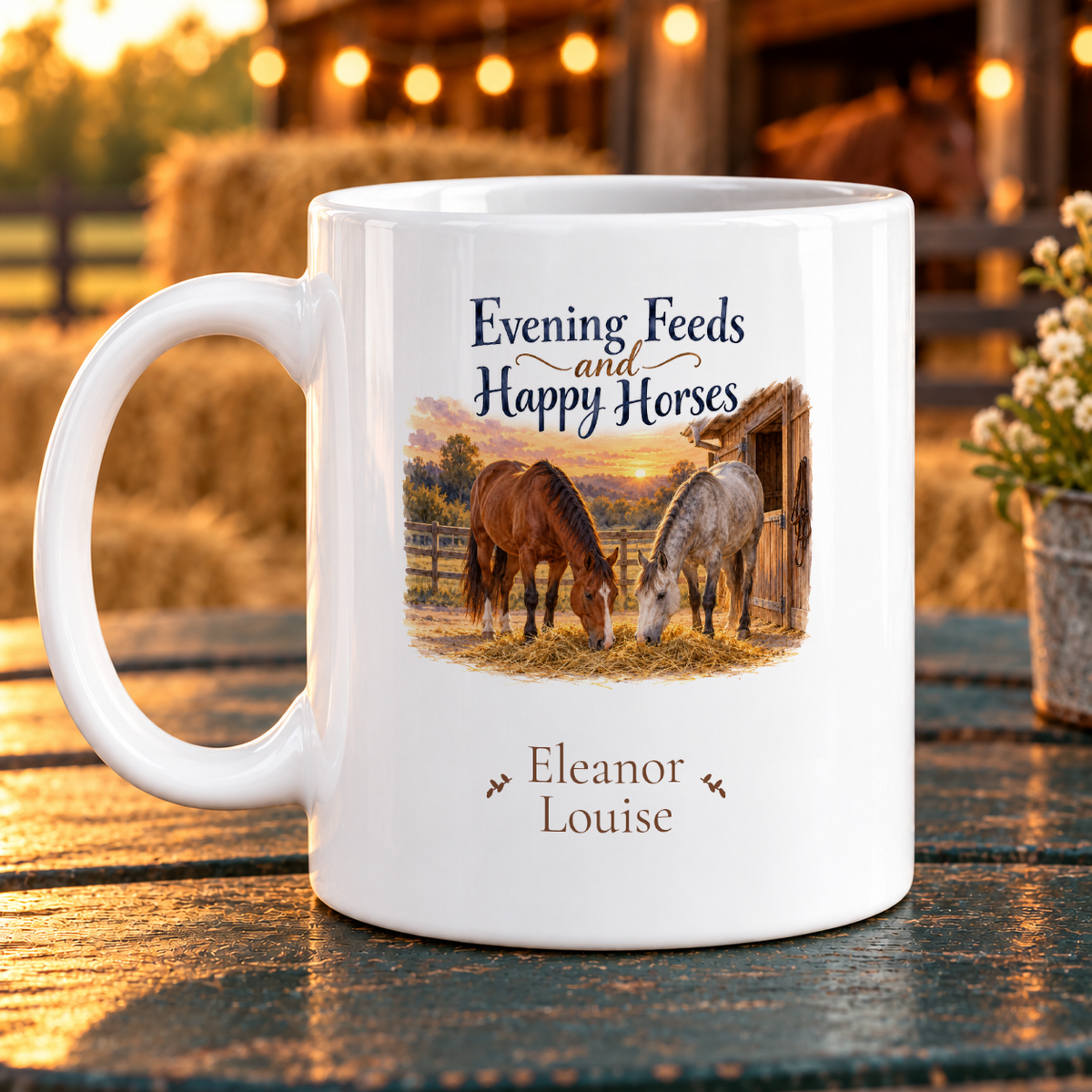 Happy Horses at Evening Feed — example personalised with Eleanor / Louise